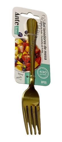 Set 3 Tenedores De Mesa 100% Acero Inoxidable N430 Dorado