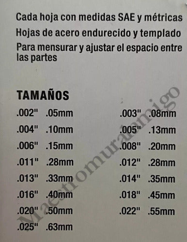Galgas Calibrador De Medición Juego De 15 Piezas Feeler Pro