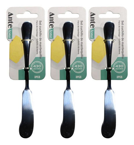 Set 3 Cuchillos Mantequilla 100% Acero Inoxidable 430 Pack 3 Plateado